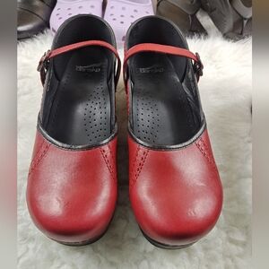Strawberry Red Dansko Pro Clogs Marcelle Mary Jane Strap Buckle Women's Size 41
